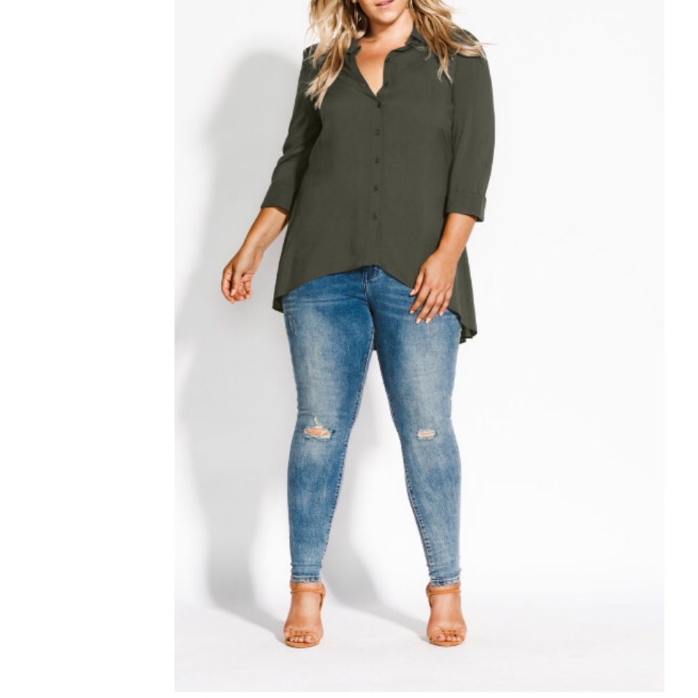 City Chic Everyday Tunic Military Blouse Sz.XXL